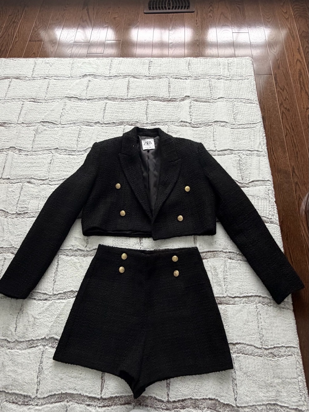 Zara Black Cropped Blazer & High-Waist Shorts Set